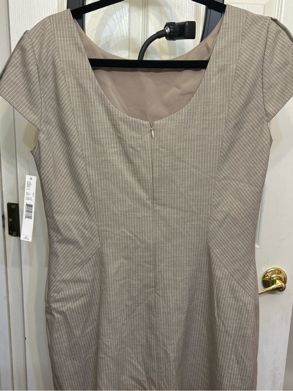ANTONIO MELANI Taupe Pinstripe Cap-Sleeve Sheath Top